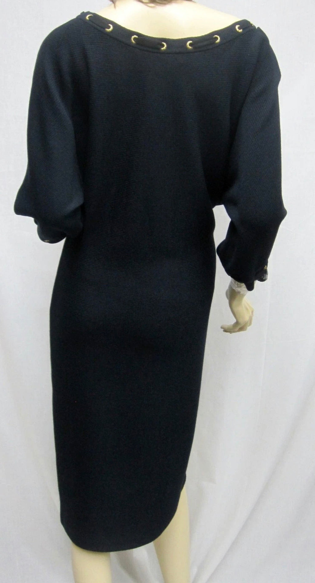 ST. JOHN Collection Black Knit Dress Grommet Neckline Size 14