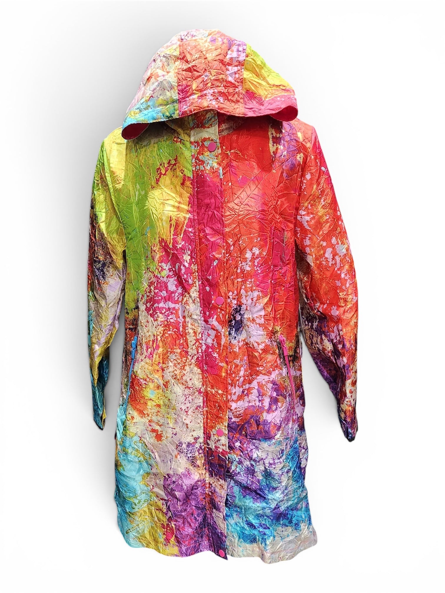 UBU By Artist Janet Barnett Vibrant Multi-Color Raincoat Size Small