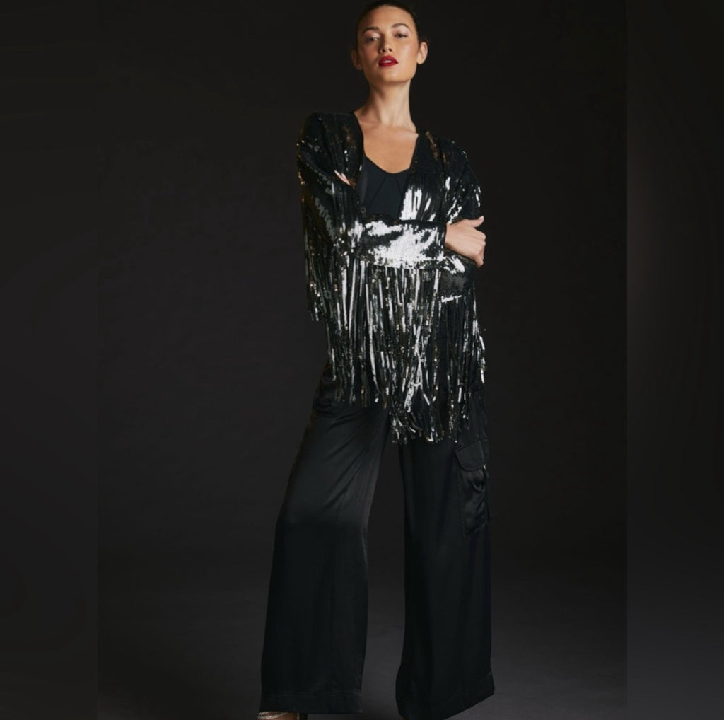 Anthropologie Fringed Sequin Jacket Size Large NWTS