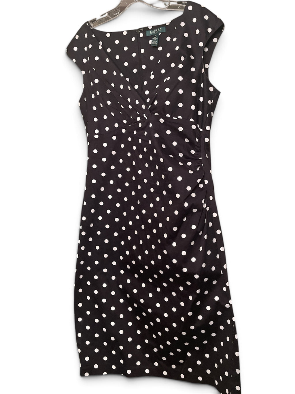 Ralph Lauren Black & White Polka Dot side-ruching Detail Dress Size 14