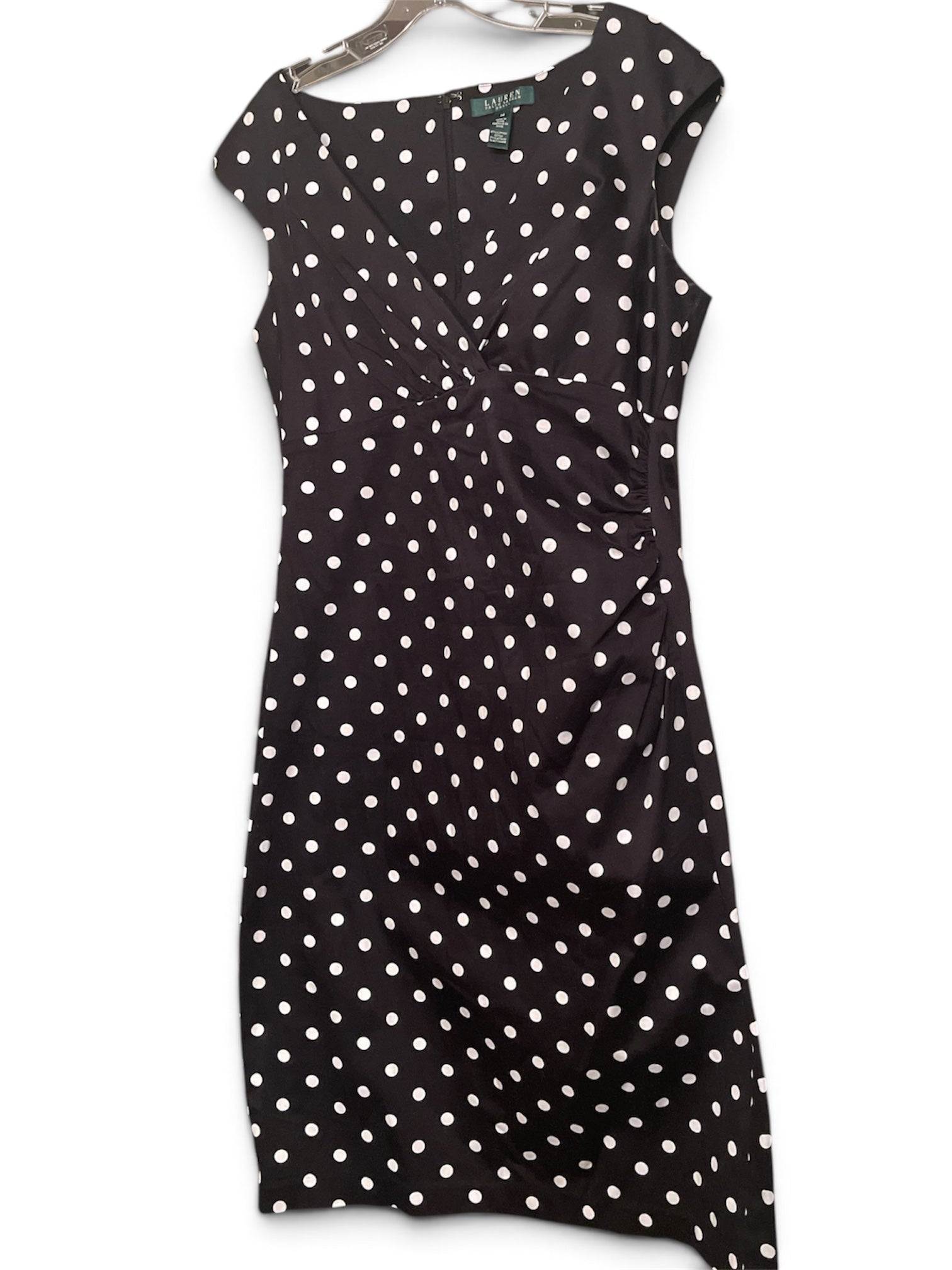 Ralph Lauren Black & White Polka Dot side-ruching Detail Dress Size 14