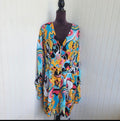 Ashley Stewart Colorful Geo Swirl V-Neck Split Romper Long Sleeve Size 24