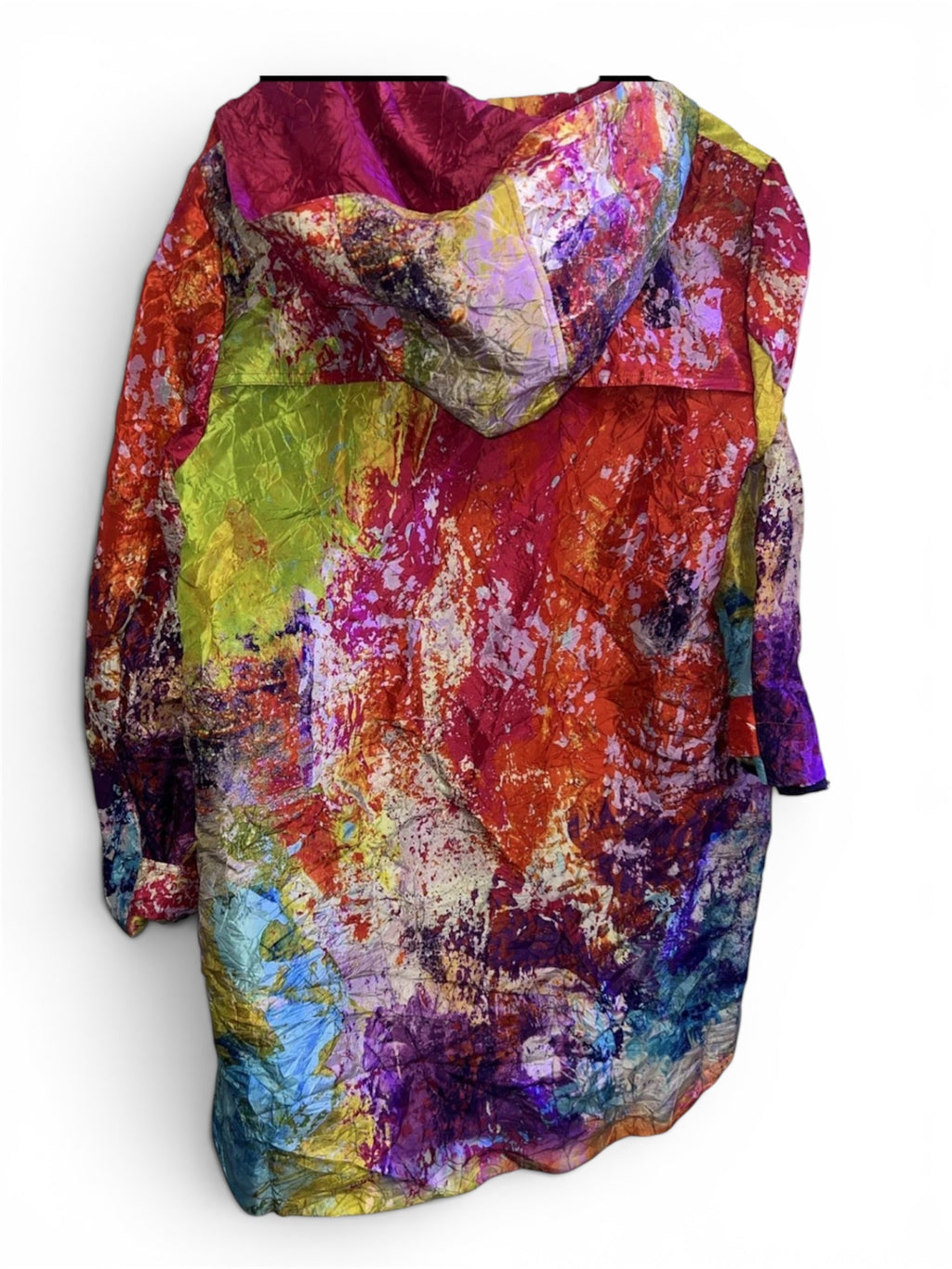 UBU By Artist Janet Barnett Vibrant Multi-Color Raincoat Size Small