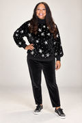 Vintage Bonnie Boerer & Co High Neck Sweater Black Velvet Sequins Stars Set Size Medium