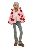 Sugar Thrillz "Snuggle Wonderland" cropped sherpa jacket featuring plush 3D red heart appliqués XXS oversized runs large up to P2P 23”