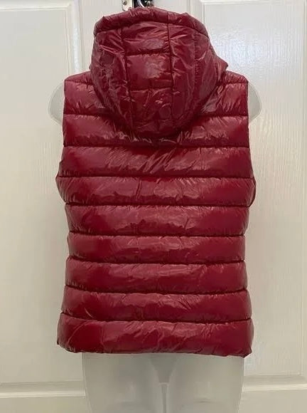 Philosophy Red Hooded Puffer Vest Glossy Size Med
