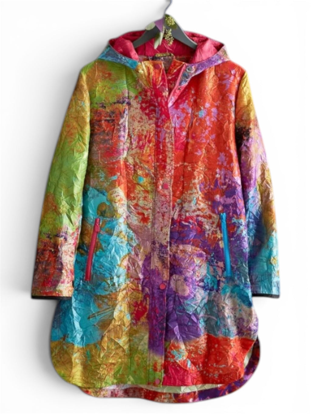 UBU By Artist Janet Barnett Vibrant Multi-Color Raincoat Size Small