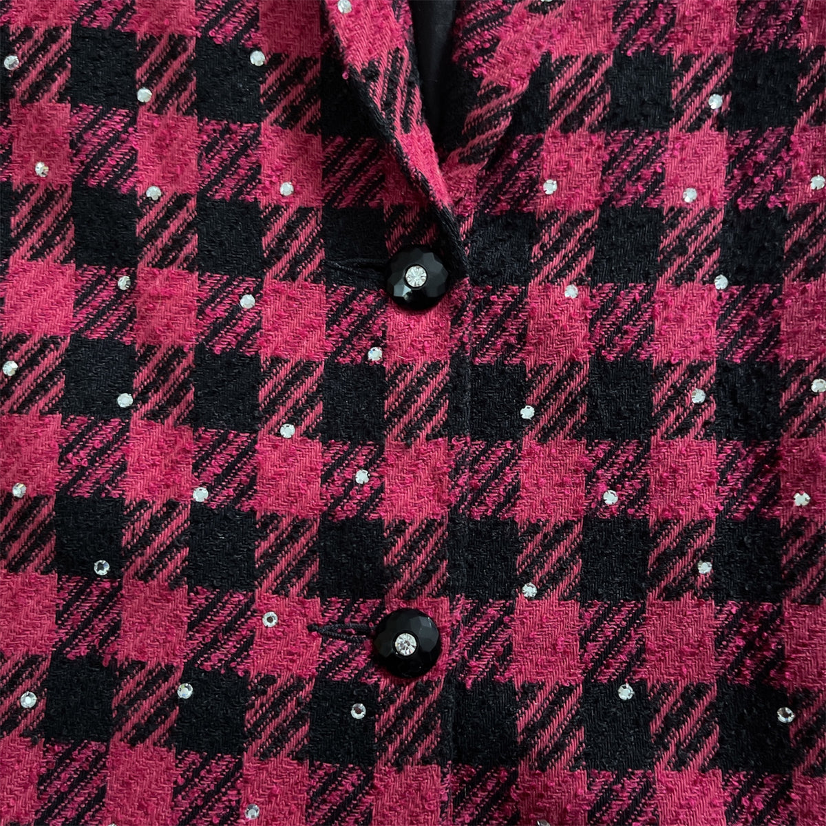 Vintage Criscione Evening 90's Rhinestone Embellished Red/Black Houndstooth Blazer Size Small
