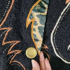 Vintage Alex Kim Peacoat Jacket With Animal Print Theme & Beading Size L