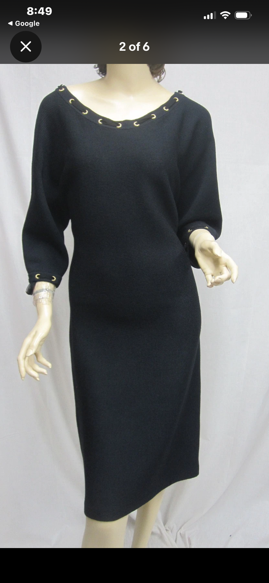 ST. JOHN Collection Black Knit Dress Grommet Neckline Size 14