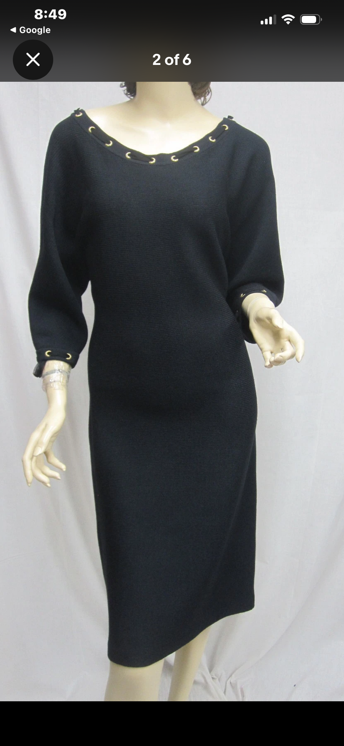 ST. JOHN Collection Black Knit Dress Grommet Neckline Size 14