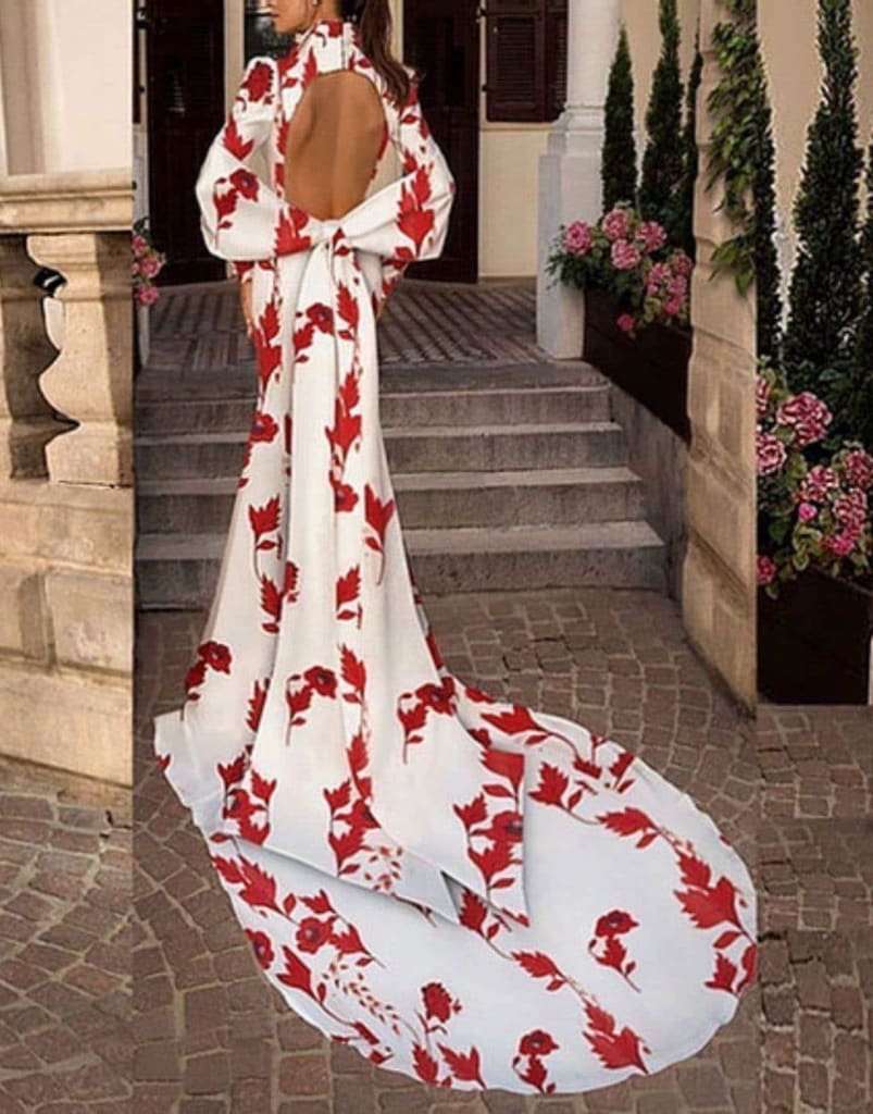 Fashion Bohemian Maxi Dress Red & White Size Large (Best fits a Small)