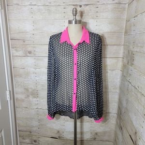 Allen B. Polka Dot Blouse Black/White/Pink Size Large