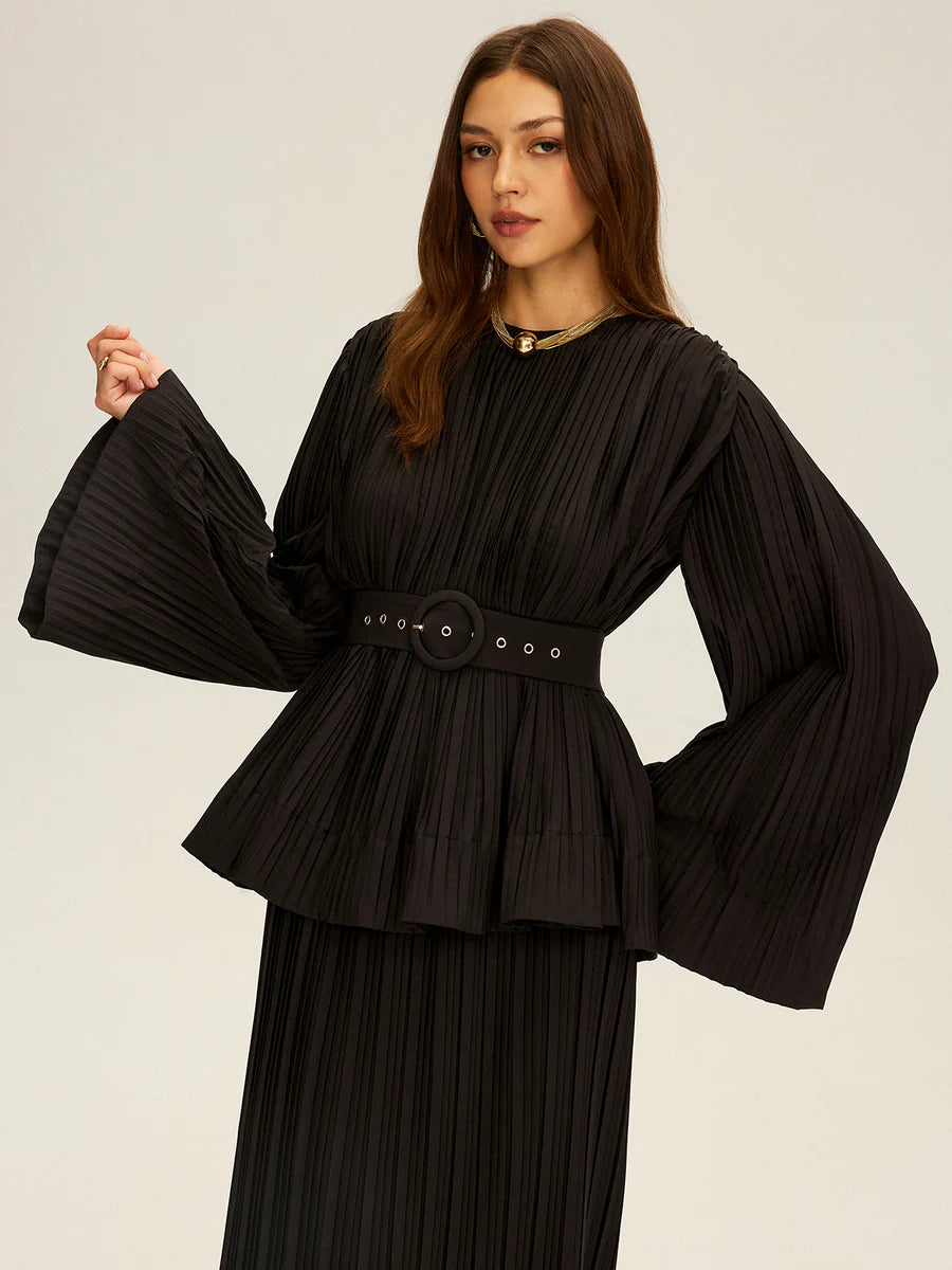 COMMENSE Black Pleated Blouse Size XL NWTS (Copy)