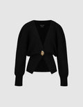 Urban Revivo Knitted Black Cardigan Long Sleeve V-Neck Sweater One Gold Leaf Button Size XL