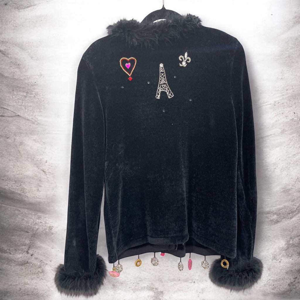 Black Berek by Takako Sakon Cardigan Beaded & Sequined Embellishments Size Large