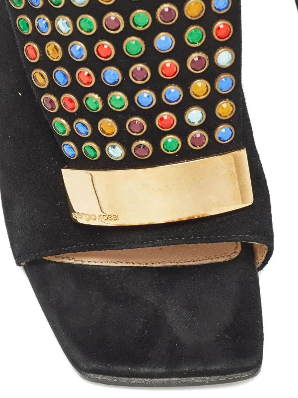 Vintage Sergio Rossi 105 mm Black Embellished Heeled Women's Mule Size 39 Made In Italy