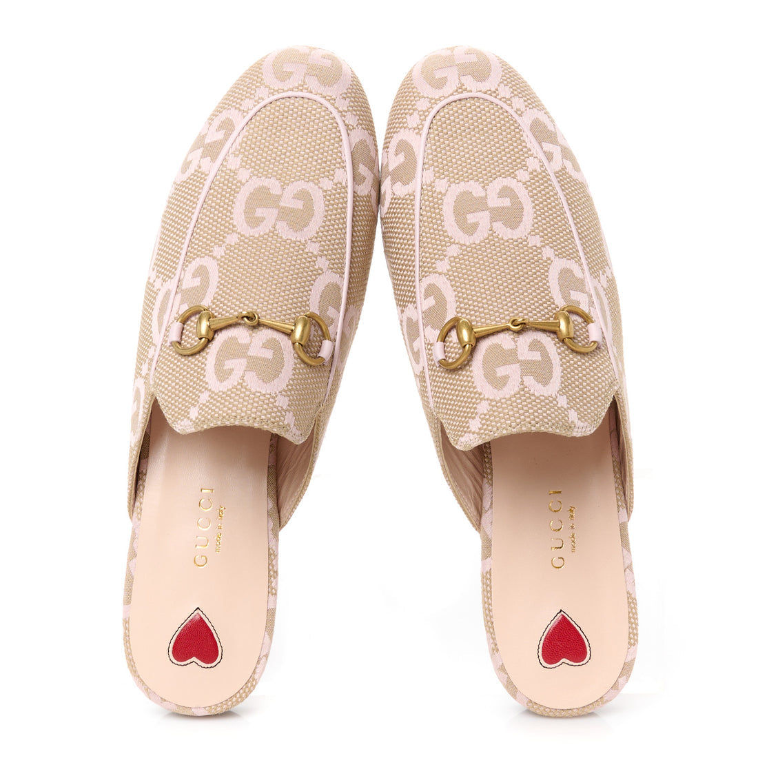 Authentic GUCCI Princetown Horsebit Supreme Pink & Beige Mules Size 40.5