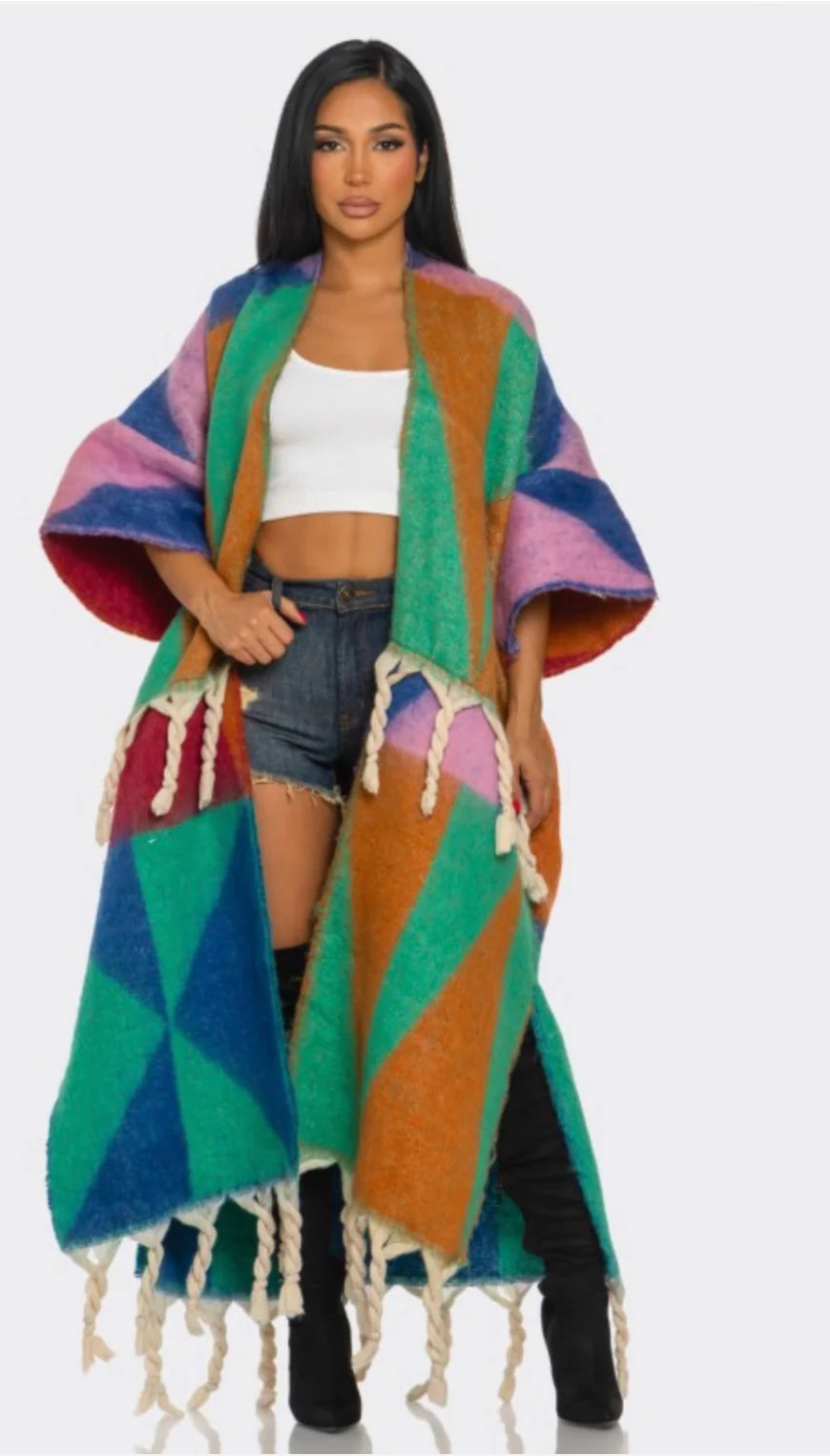 Tassel Cardigan Color Print Kimono