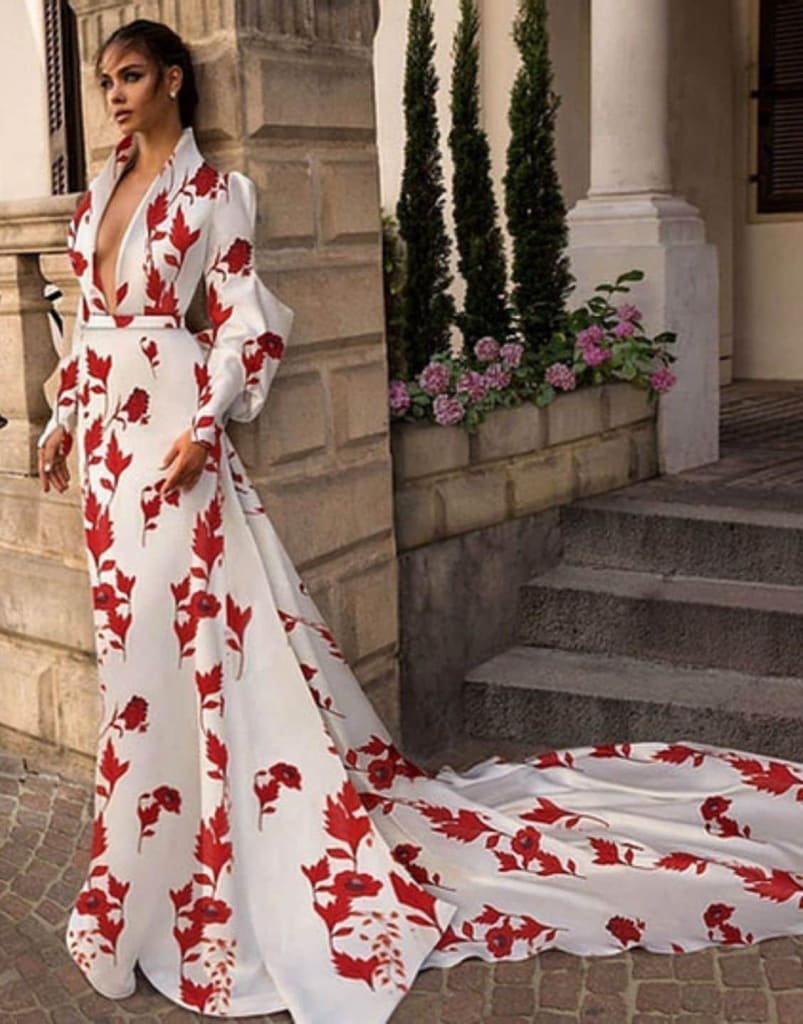 Fashion Bohemian Maxi Dress Red & White Size Large (Best fits a Small)