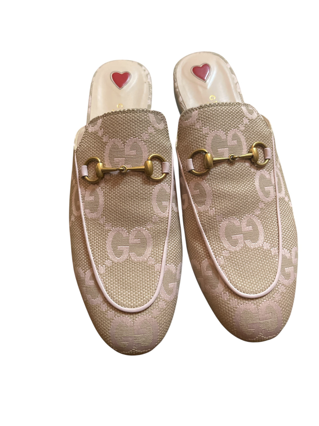 Authentic GUCCI Princetown Horsebit Supreme Pink & Beige Mules Size 40.5