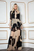 N By Nancy Black & Tan Bow tie Sheer Midi Dress NWTS Size XXL runs small Bust 37"