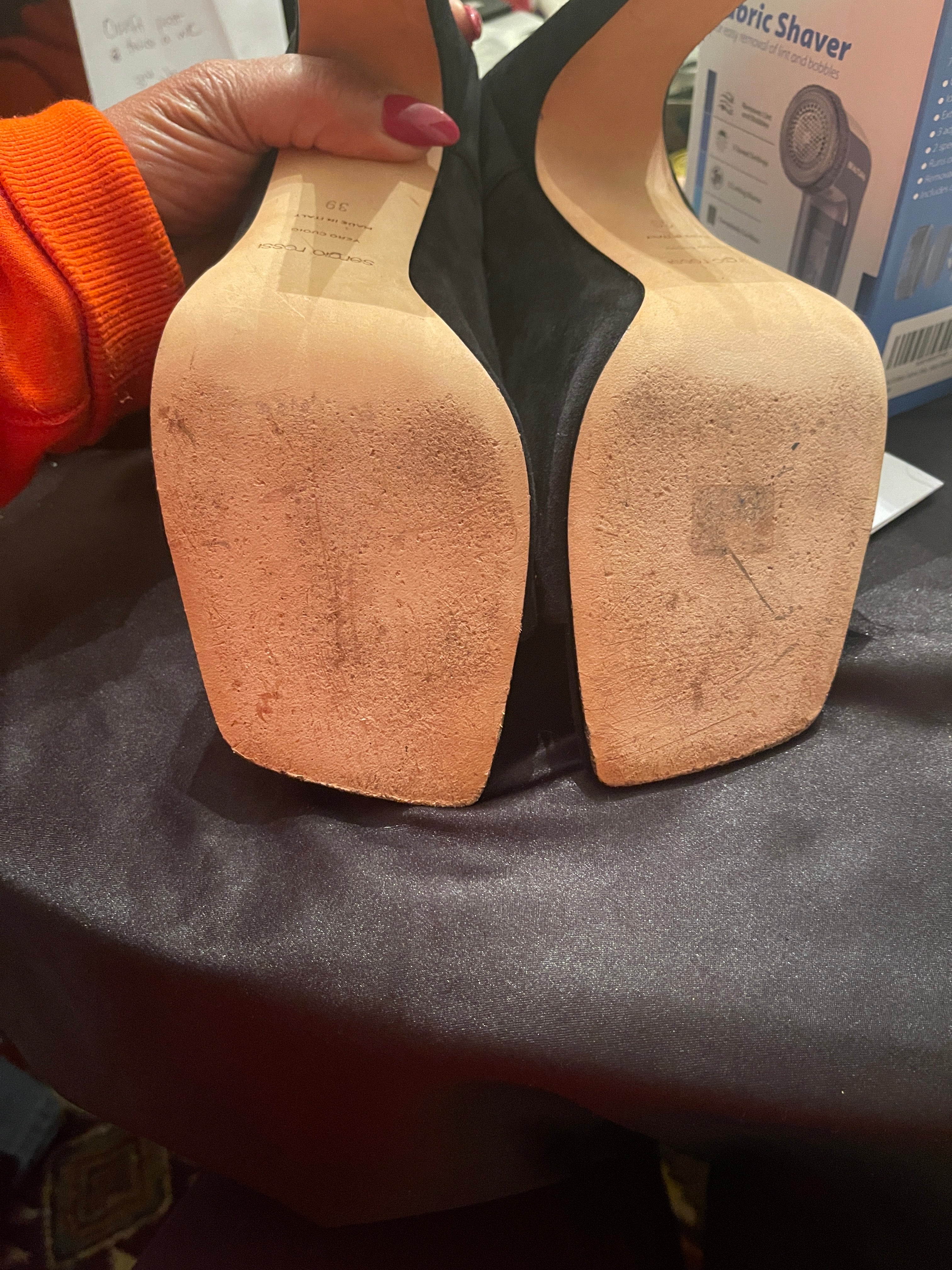 Vintage Sergio Rossi 105 mm Black Embellished Heeled Women's Mule Size 39 Made In Italy