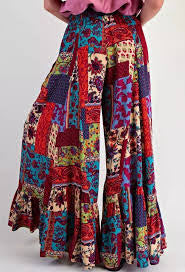 Easel Patchwork Mixed Print Palazzo Pants Size Small NWTS