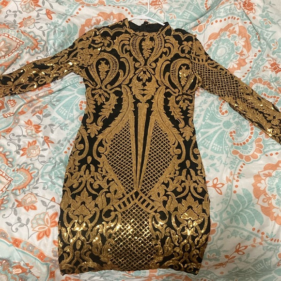 Black & Gold Sequin Mini Dress Size Medium