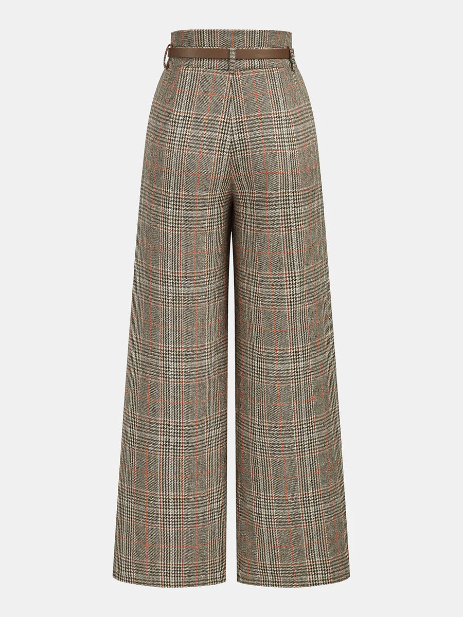 COMMENSE Belted Plaid High-Waisted Pants NWTS Size Large