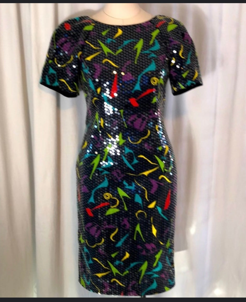 Vintage Lillie Rubin Sequin Abstract Dress Size 6