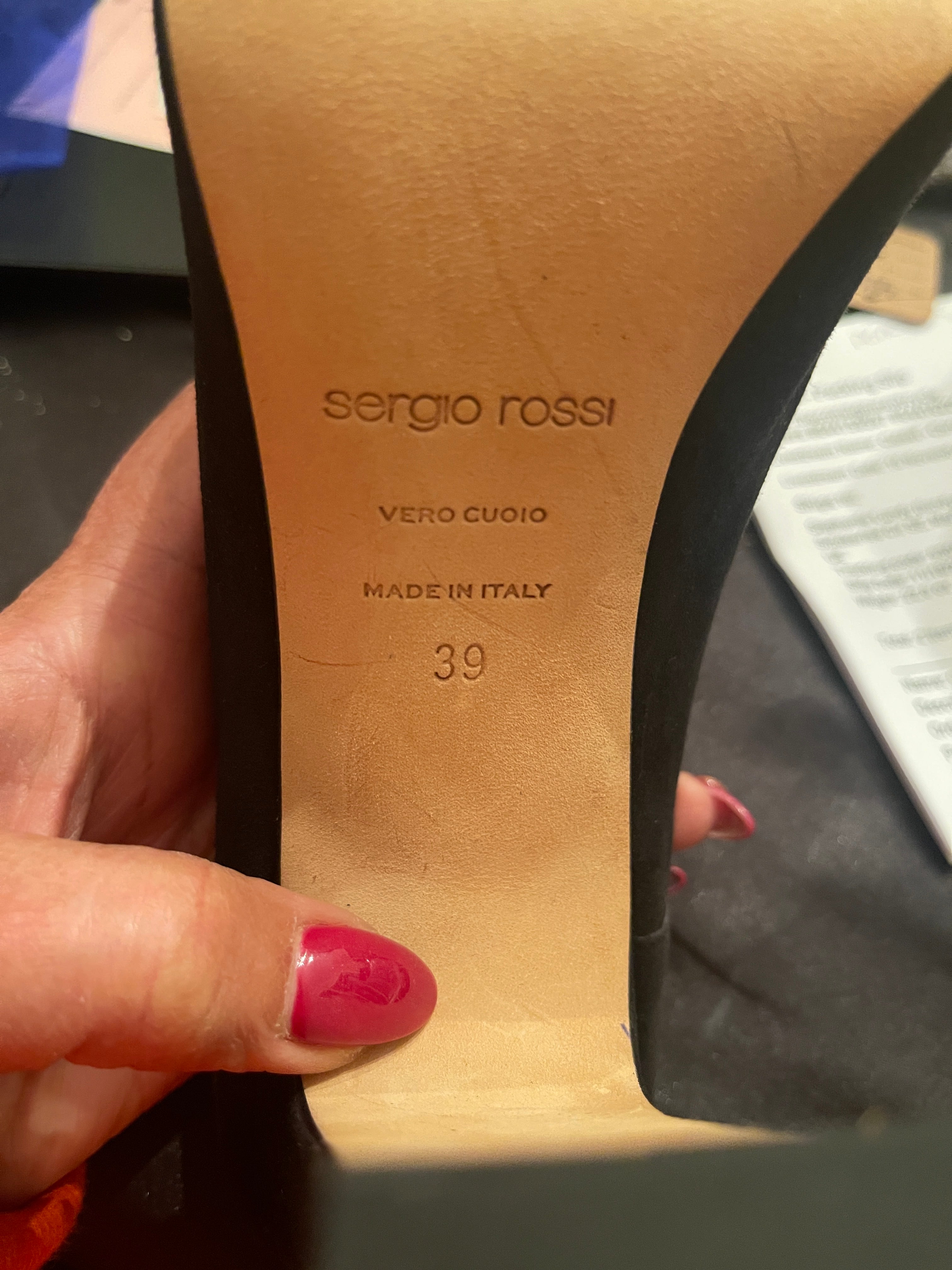 Vintage Sergio Rossi 105 mm Black Embellished Heeled Women's Mule Size 39 Made In Italy