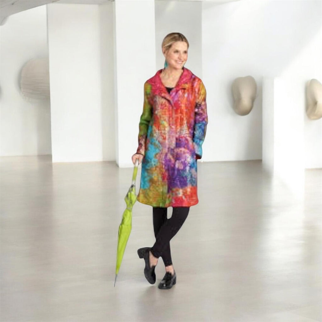 UBU By Artist Janet Barnett Vibrant Multi-Color Raincoat Size Small