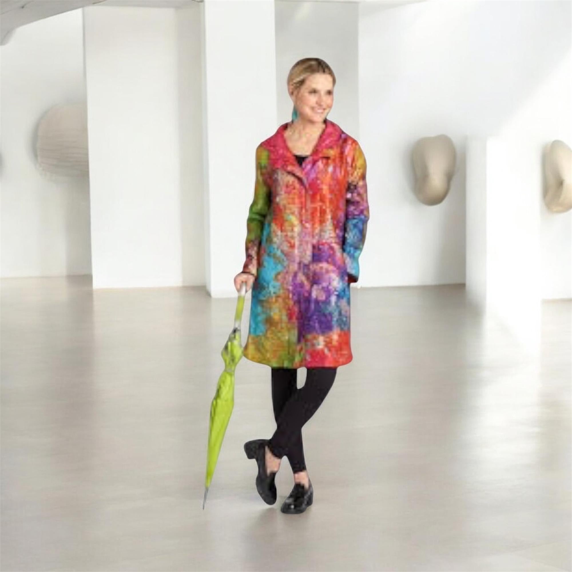UBU By Artist Janet Barnett Vibrant Multi-Color Raincoat Size Small