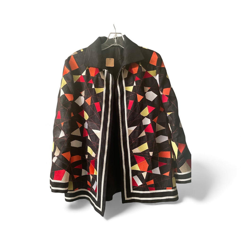 Linda Allard For Ellen Tracy Linen And Rayon Patchwork Jacket Size 8