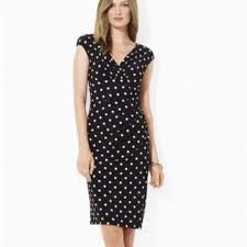 Ralph Lauren Black & White Polka Dot side-ruching Detail Dress Size 14