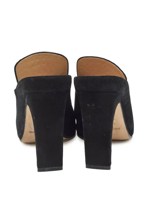 Vintage Sergio Rossi 105 mm Black Embellished Heeled Women's Mule Size 39 Made In Italy