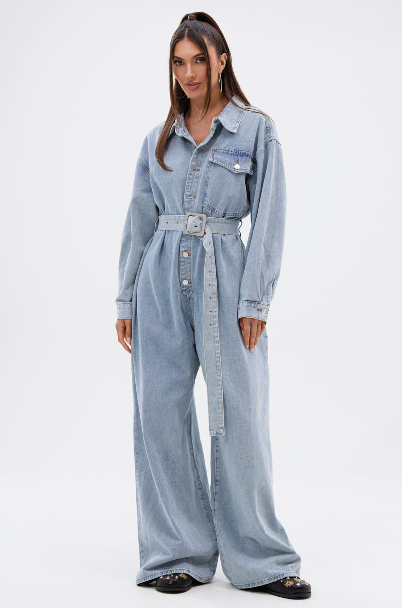 Akira Not Today Extreme Oversized Denim Jumpsuit Size S/M NWTS