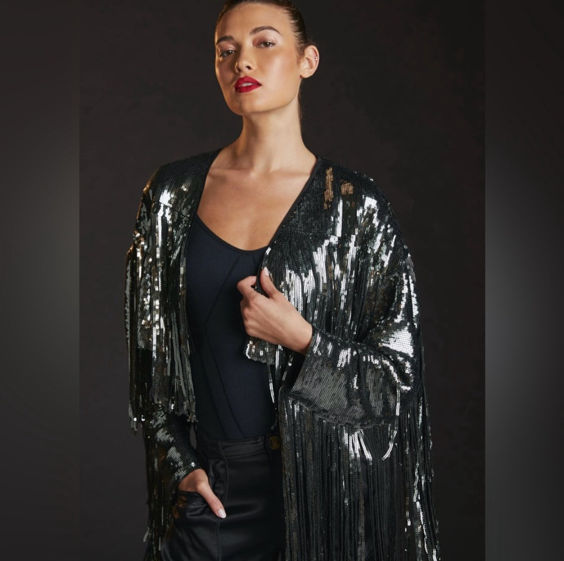 Anthropologie Fringed Sequin Jacket Size Large NWTS