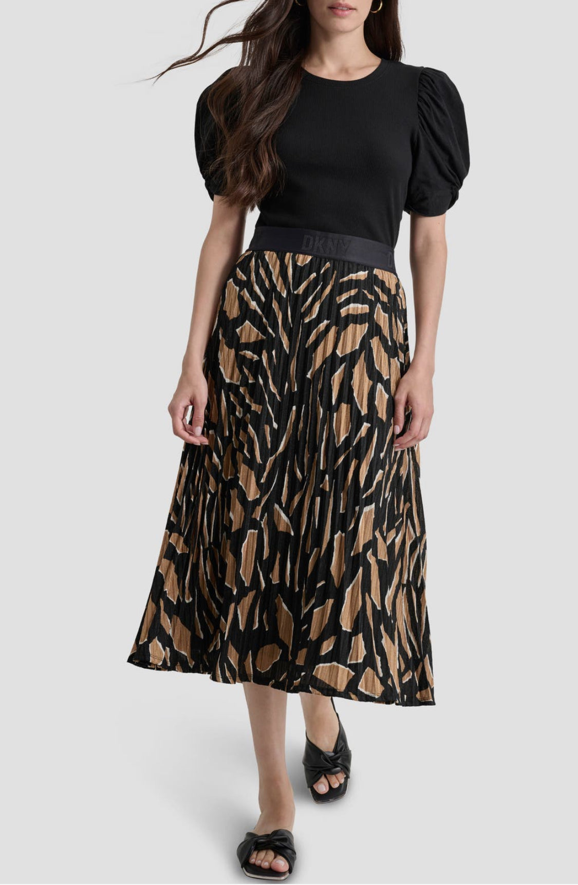 DKNY Pleated Hacci Knit Midi Skirt Size M