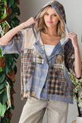 Oli & Hali Plaid Mix Button Down Hoodie Size Large NWOTS