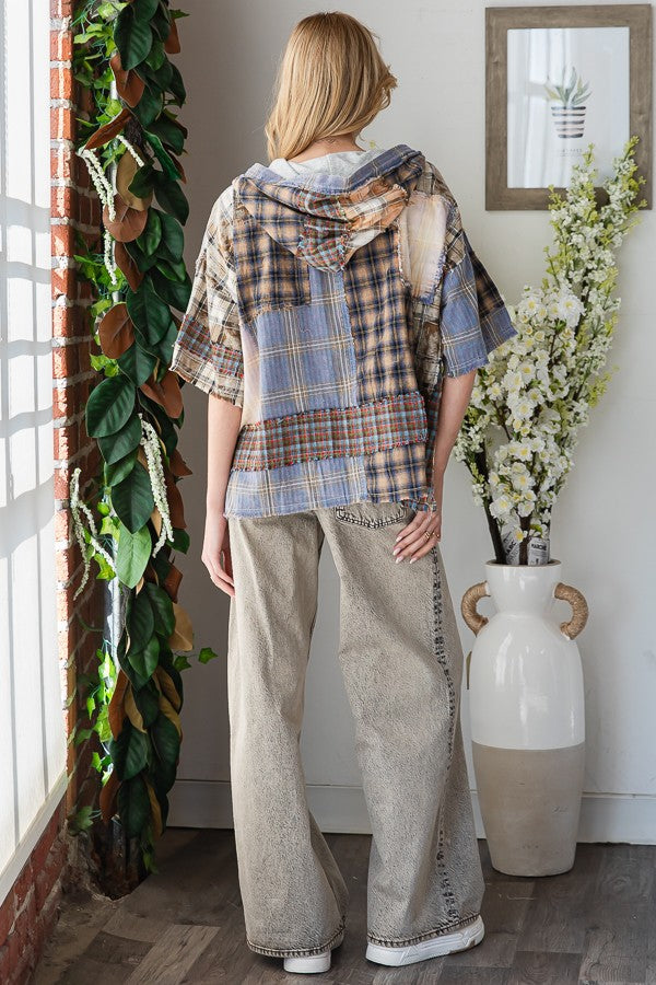 Oli & Hali Plaid Mix Button Down Hoodie Size Large NWOTS