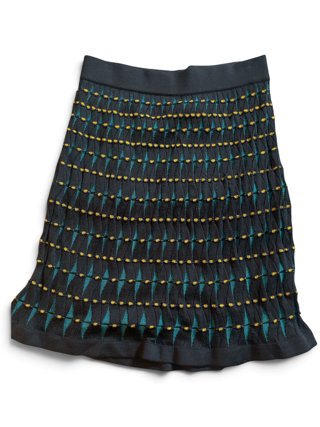 Missoni Wool Skirt . Black with turquoise and yellow design. Italian Size 46