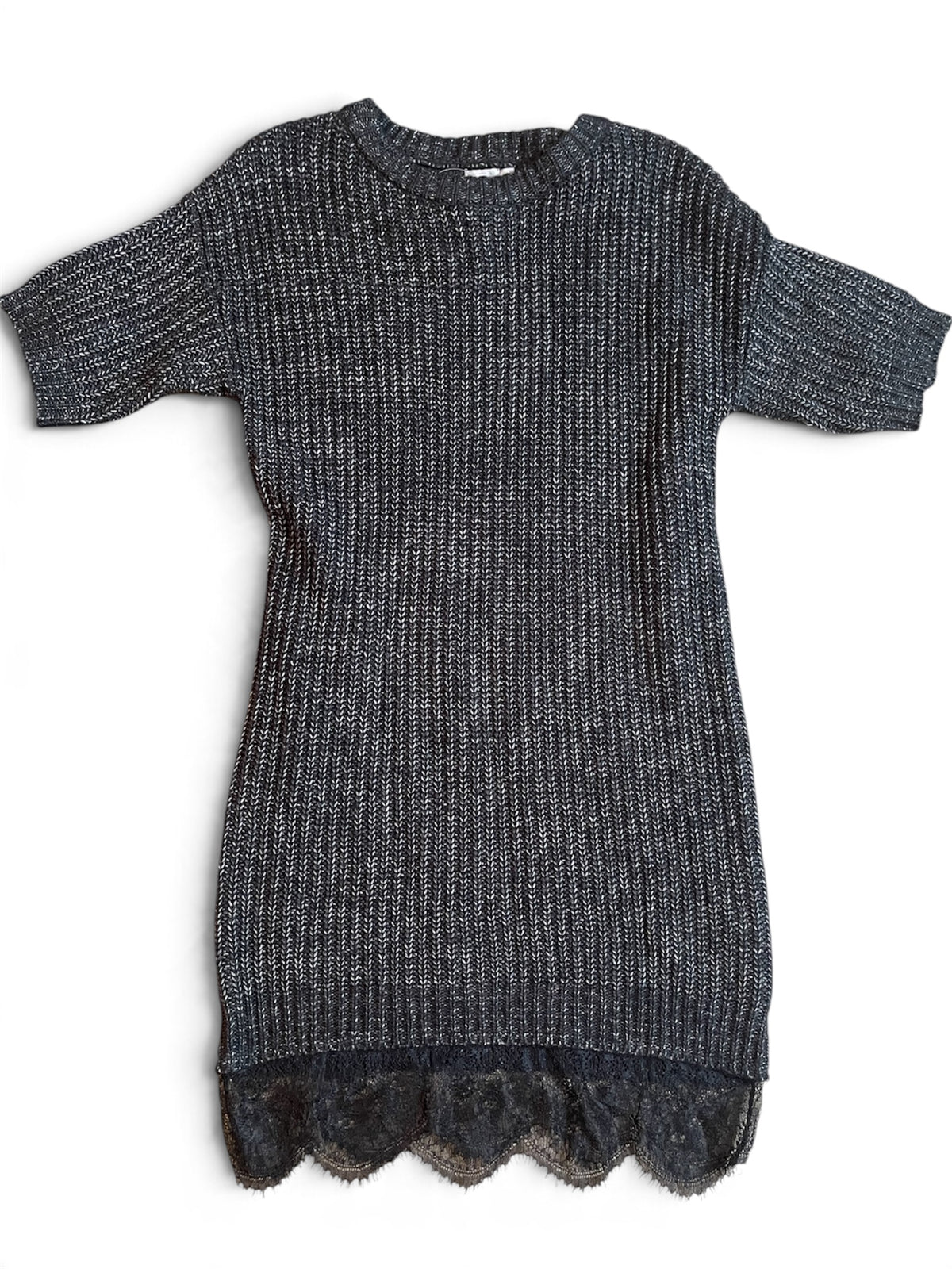 ASOS Black Marbled Knit Lace Hem Dress Size 4 NWTS