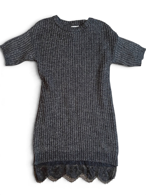ASOS Black Marbled Knit Lace Hem Dress Size 4 NWTS