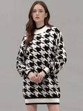 Blu Pepper Mock Neck Houndstooth Sweater Dress – Black & Ivory Mini Knit Dress M